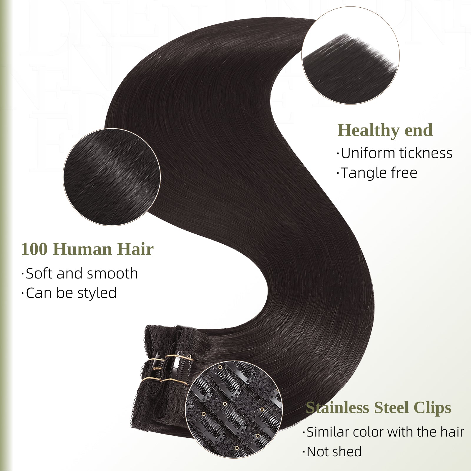 DNE Clip in Hair Extensions Real Human Hair 120g 7pcs 100% Remy Human Hair Extensions Double Wefted Clip-Ins for Women,#1B natural black