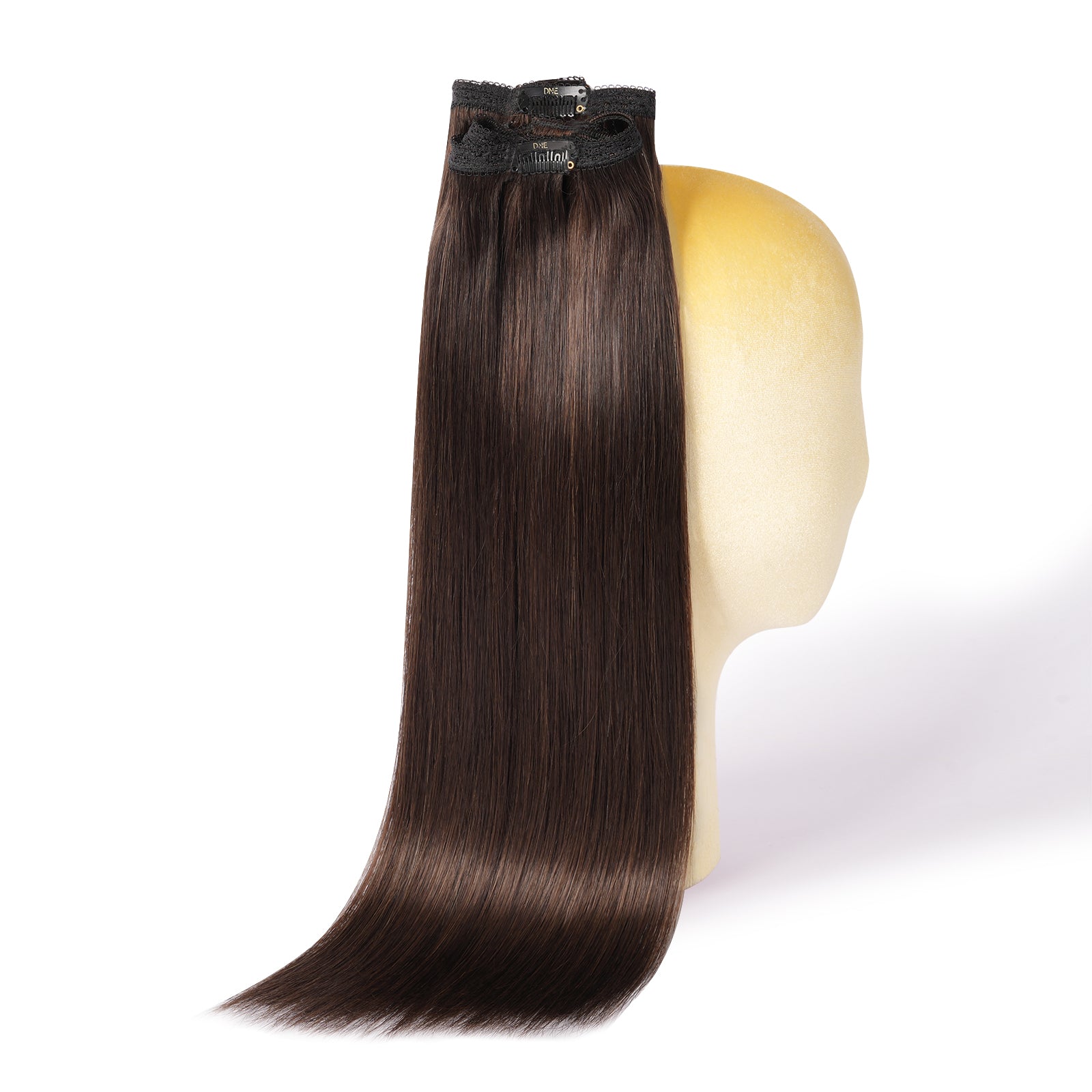 DNE Clip in Hair Extensions 7pcs 100% Remy Human Hair, Heat Resistant/Double Wefted Clip-Ins for Women,  Dark Color