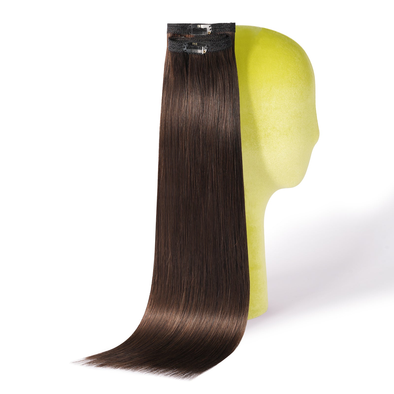 DNE Clip in Hair Extensions 7pcs 100% Remy Human Hair, Heat Resistant/Double Wefted Clip-Ins for Women,  Dark Color