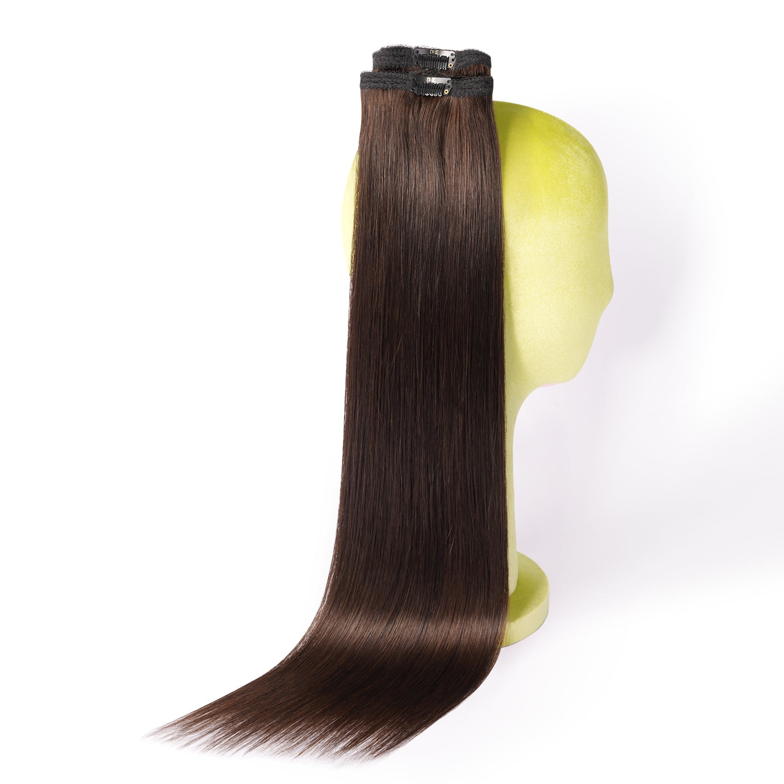 DNE Clip in Hair Extensions 7pcs 100% Remy Human Hair, Heat Resistant/Double Wefted Clip-Ins for Women,  Dark Color