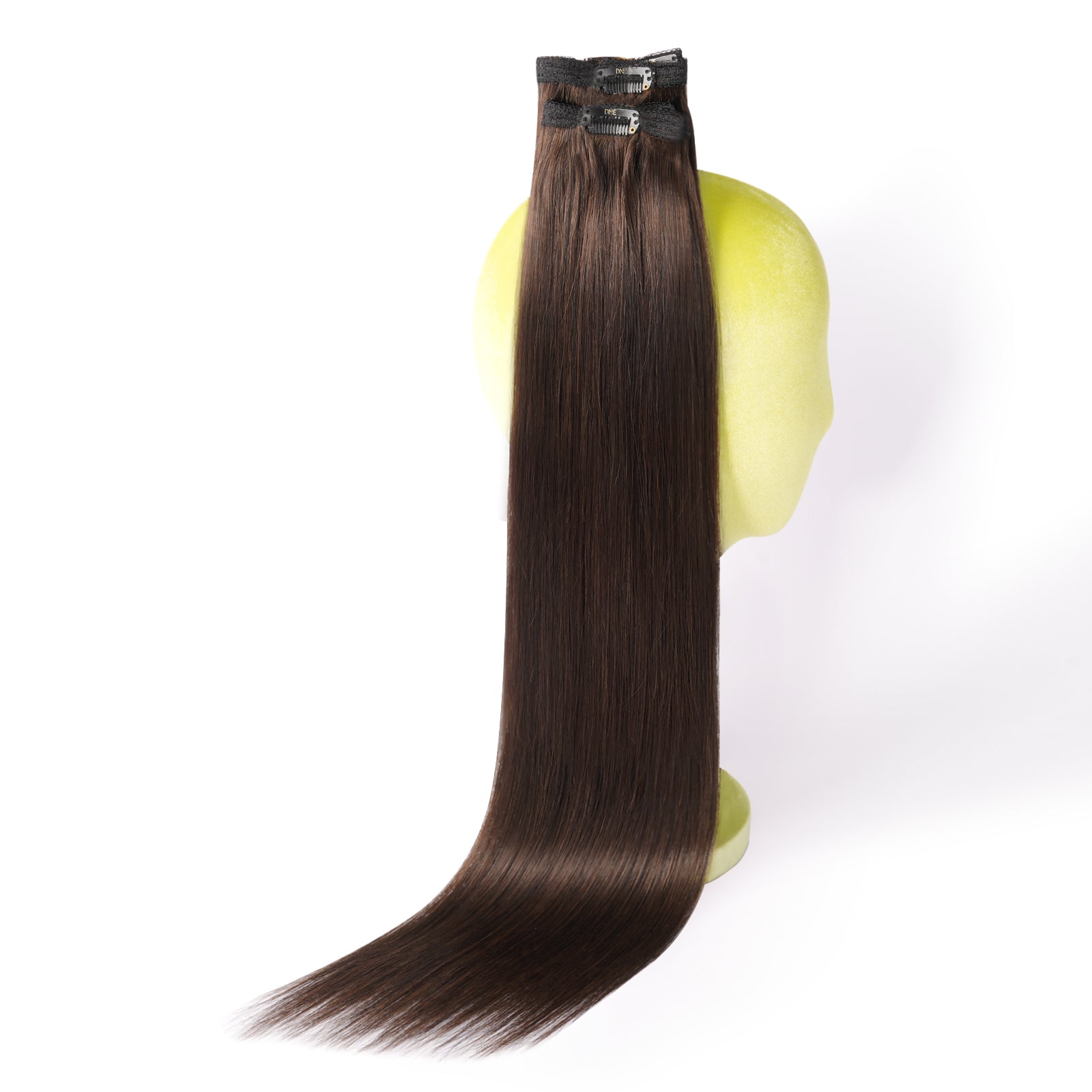 DNE Clip in Hair Extensions 7pcs 100% Remy Human Hair, Heat Resistant/Double Wefted Clip-Ins for Women,  Dark Color