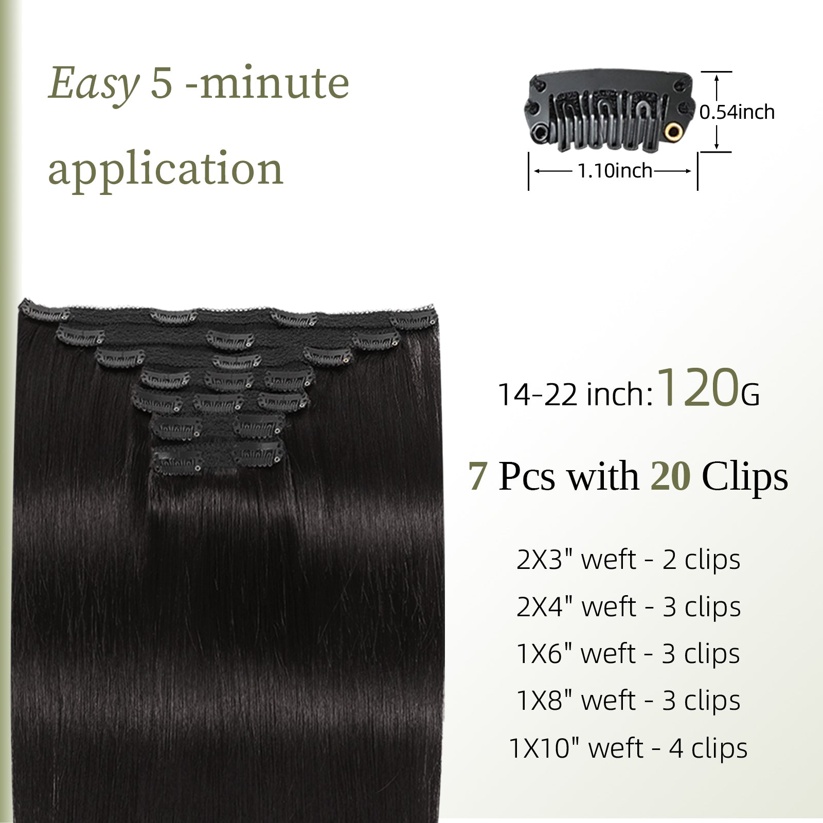 DNE Clip in Hair Extensions Real Human Hair 120g 7pcs 100% Remy Human Hair Extensions Double Wefted Clip-Ins for Women,#1B natural black