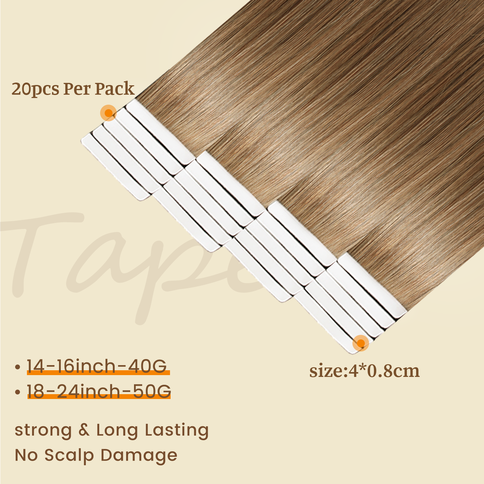 DNE Tape in Hair Extensions Real Human Hair 20Pcs/50g/Pack Seamless #M4/27 Chocolate Brown to Honey Blonde Straight Invisible Double Sided Tape in Hair Extensions for Women/Girls