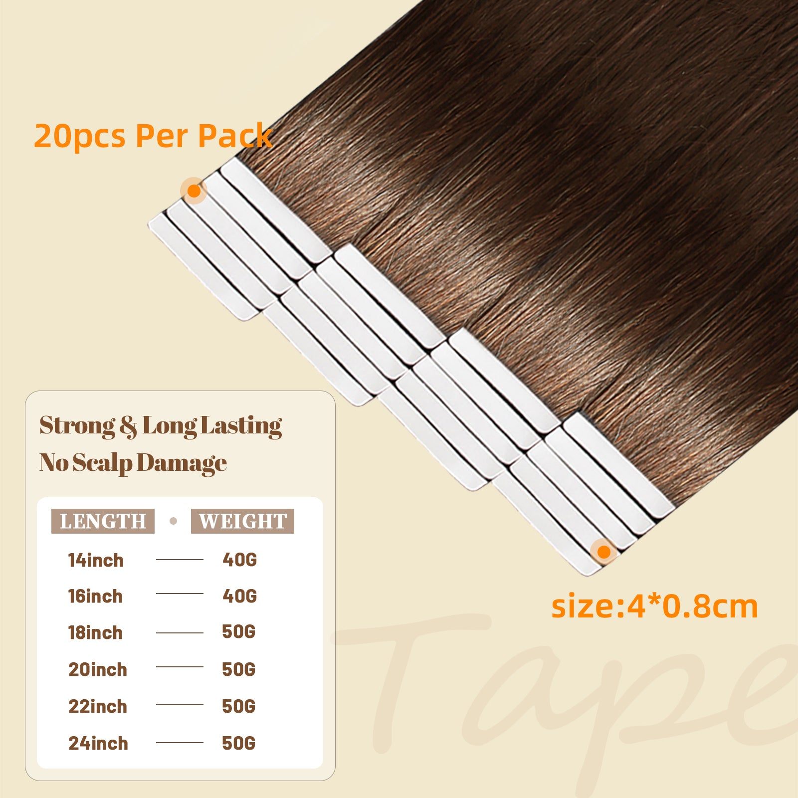 DNE Tape in Hair Extensions Real Human Hair 20Pcs/40g/Pack Seamless #4 Medium Brown Dark Color Straight Invisible Double Sided Tape in Hair Extensions for Women/Girls Can Bleached and Curl