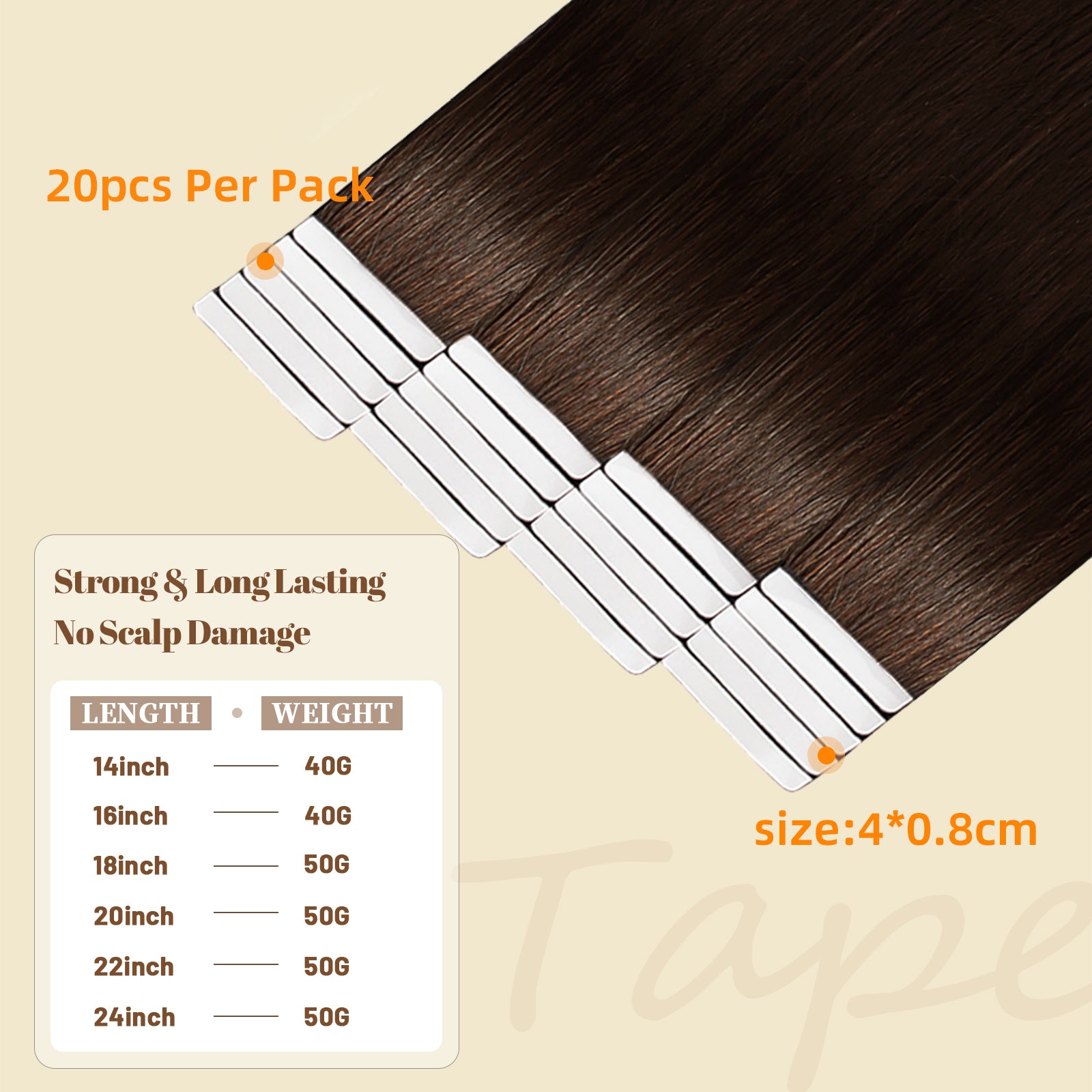DNE Tape in Hair Extensions Real Human Hair 20Pcs/50g/Pack Seamless #2 Dark Brown Dark Color Straight Invisible Double Sided Tape in Hair Extensions for Women/Girls Can Bleached and Curl