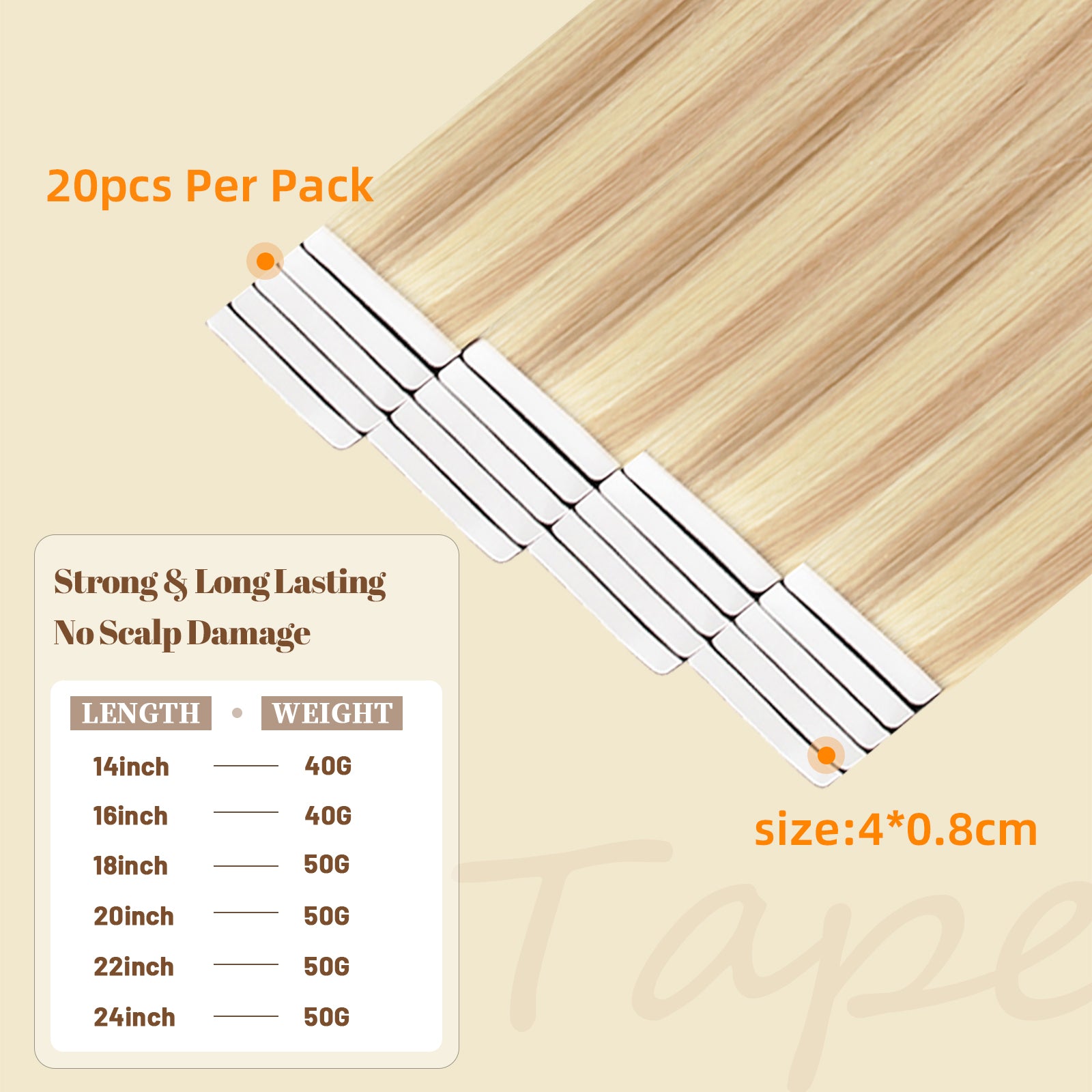 DNE Tape in Hair Extensions Real Human Hair 20Pcs/50g/Pack Seamless #27/613 Light Color Straight Invisible Double Sided Tape in Hair Extensions for Women/Girls Can Bleached and Curl