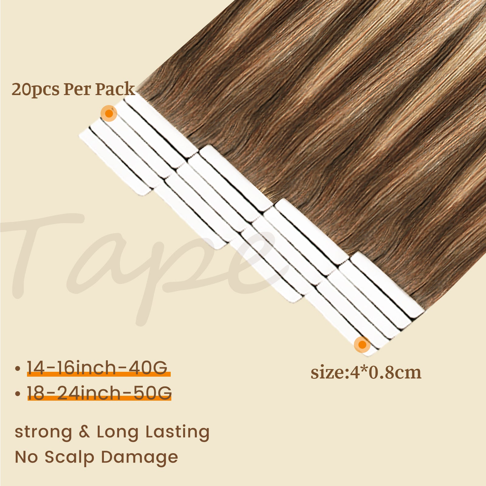 DNE Tape in Hair Extensions Real Human Hair 20Pcs/40g/Pack Seamless Dark Brown to Chestnut Brown#T4-P4/27 Straight Invisible Double Sided Tape in Hair Extensions for Women/Girls