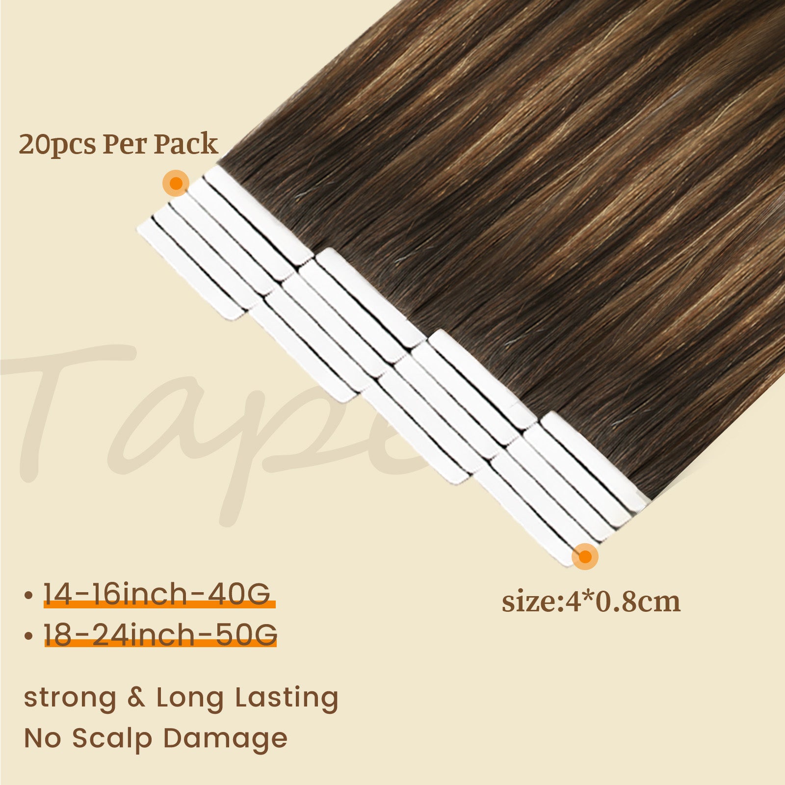 DNE Tape in Hair Extensions Real Human Hair 20Pcs/50g/Pack Seamless Dark Brown to Chestnut Brown#T2-P2/6 Straight Invisible Double Sided Tape in Hair Extensions for Women/Girls