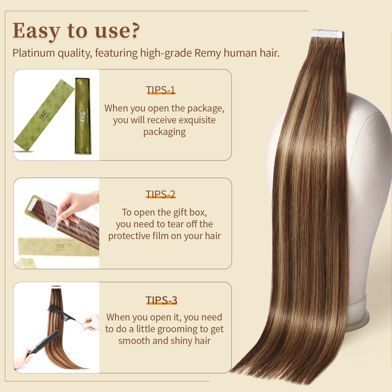 DNE Tape in Hair Extensions Real Human Hair 20Pcs/40g/Pack Seamless Dark Brown to Chestnut Brown#T4-P4/27 Straight Invisible Double Sided Tape in Hair Extensions for Women/Girls