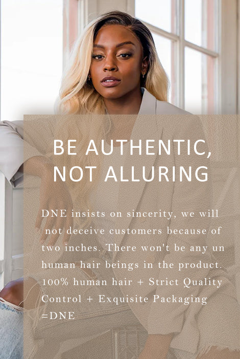 DNE HAIR STORE brand advantage banner post on product details page about  brand sincerity