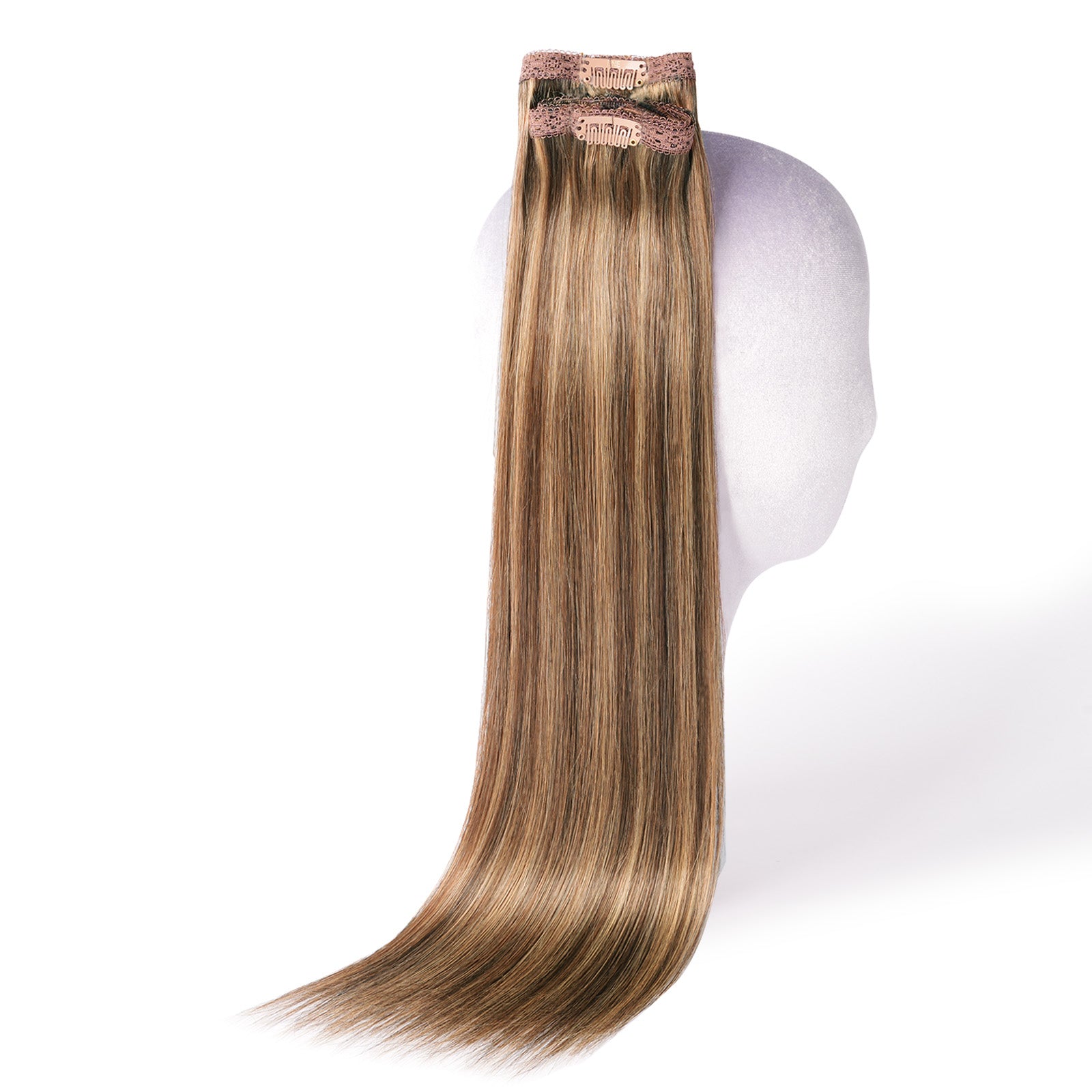 DNE Clip in Hair Extensions 120g 7pcs 100% Remy Human Hair, Heat Resistant Double Wefted Clip-Ins for Women, P4/27