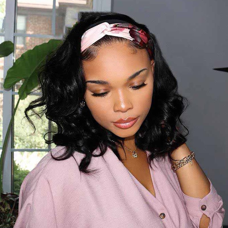 DNE Hair Body Wave Headband Bob Wigs Human Hair Gluless Bob Wigs for Women Baby Hair and Preplucked Details
