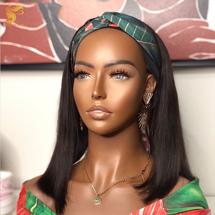 DNE Hair Headband Wig Straight Hair Glueless Wigs for Women 14 Inch Wig Model Front Show