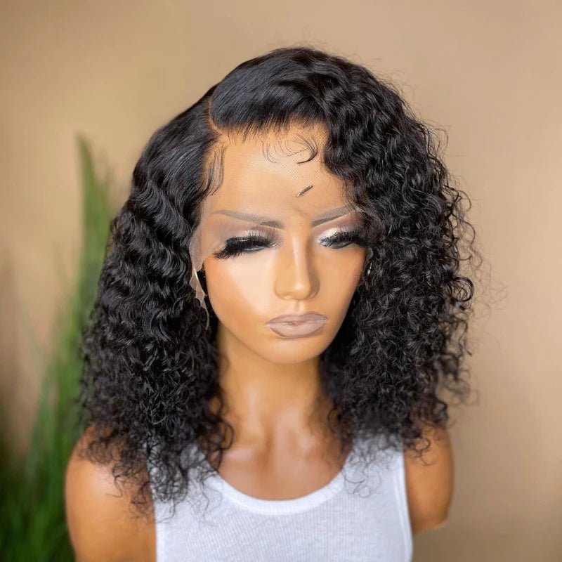 DNE Hair 13x4 Lace Front Wigs Human Hair Curly Side Part Bob Wig Model Front Show Real Wig Picture