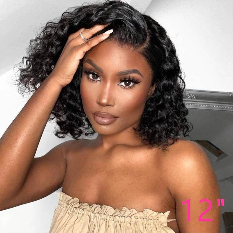 DNE Hair 13x4 Lace Front Wigs Human Hair Curly Side Part Bob Wig Model Front Show