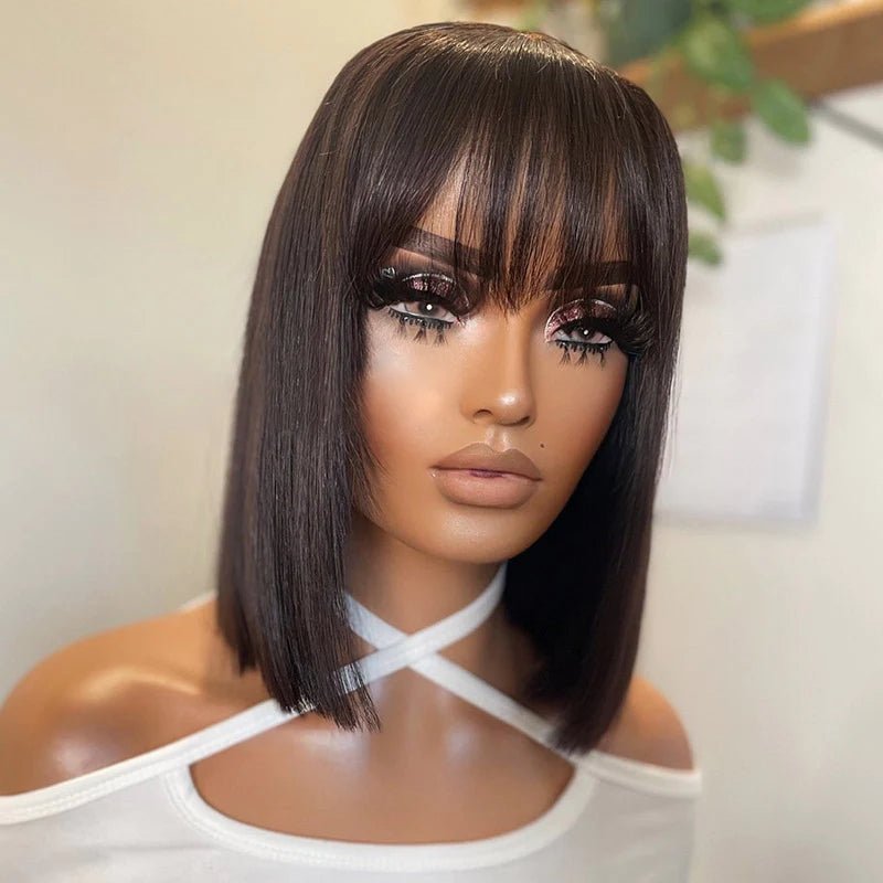 Straight Hair Glueless Wigs Human Hair None Lace Wigs Model Front Show