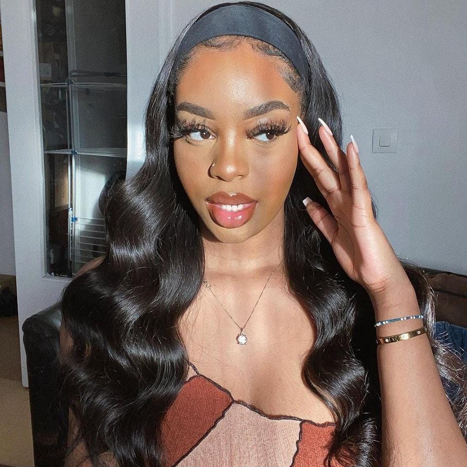 DNE Hair Headband Wig Body Wave Glueless Wigs for Women Model Front Show 