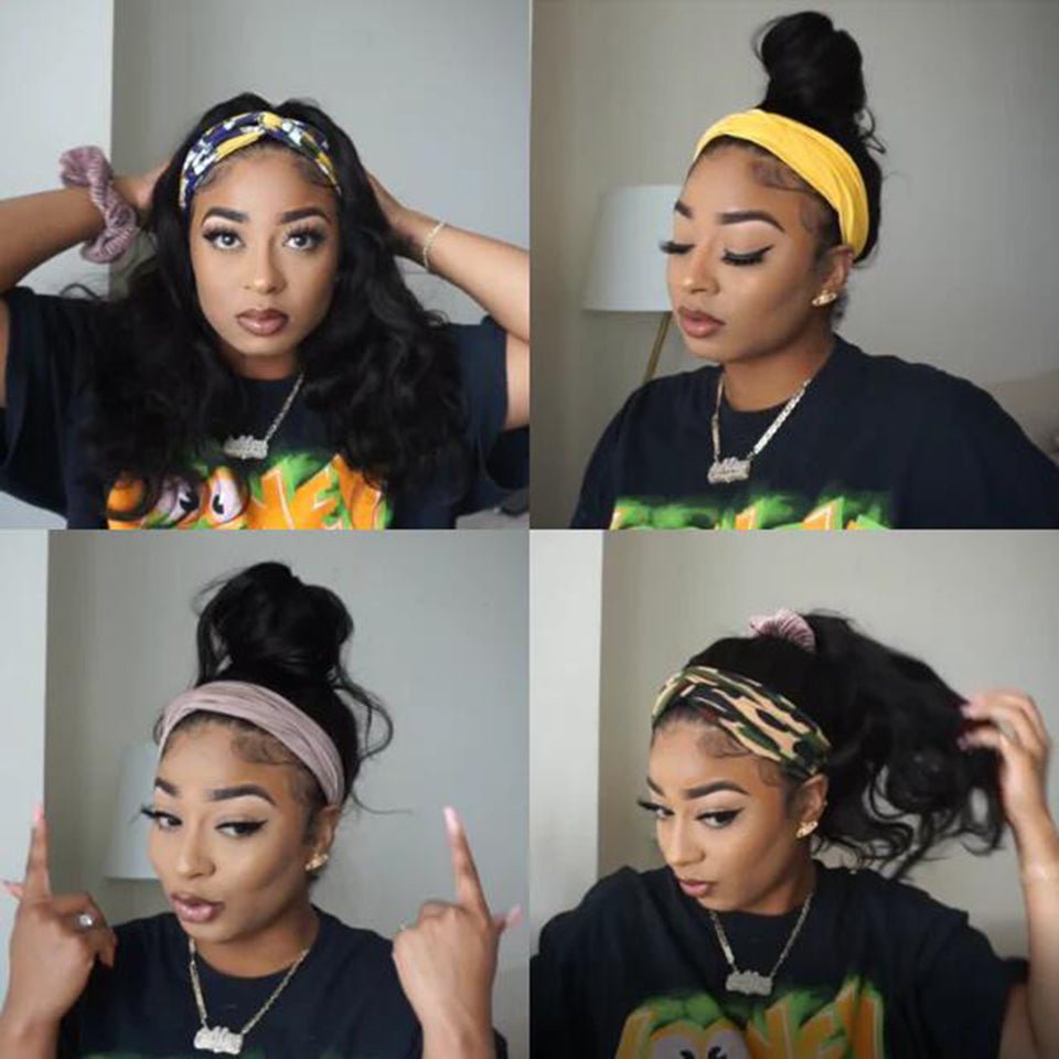 DNE Hair Headband Wig Body Wave Glueless Wigs for Women Model Display of Different Styles