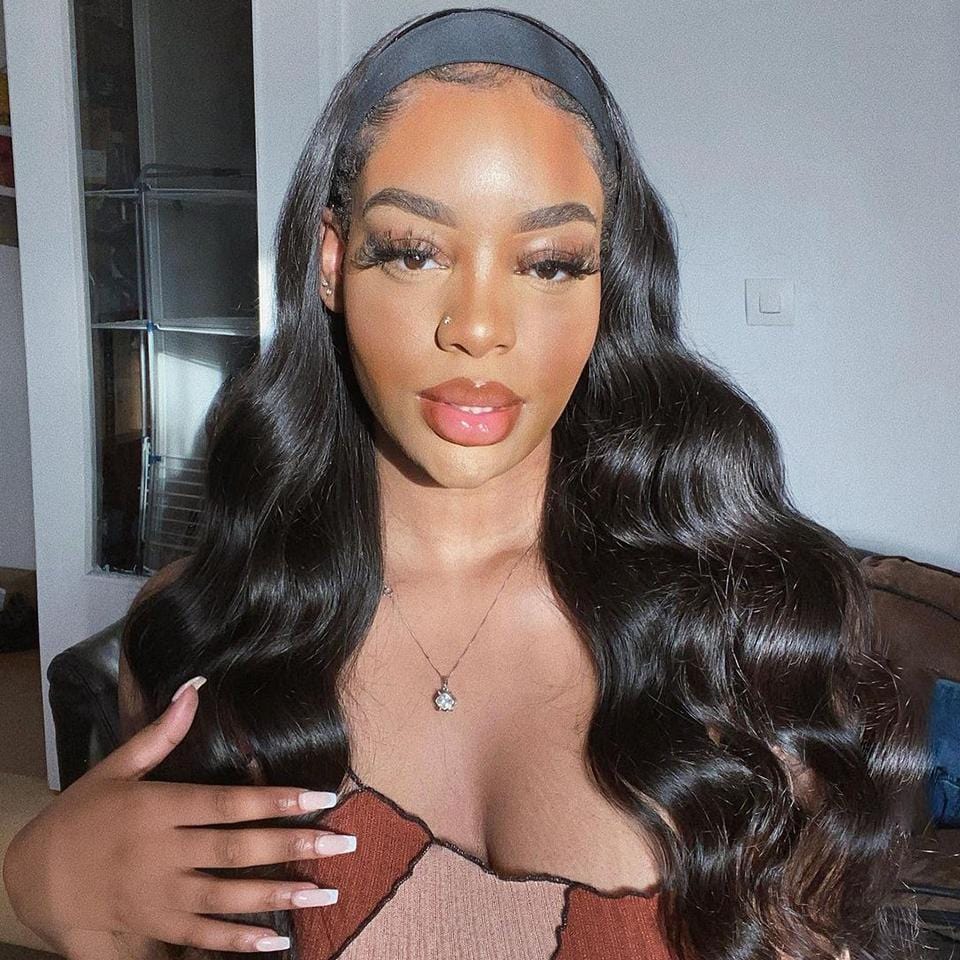 DNE Hair Headband Wig Body Wave Glueless Wigs for Women Model Front Show 