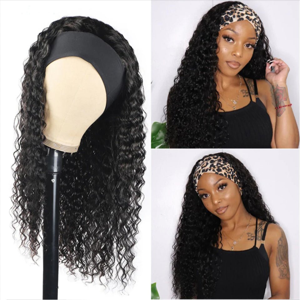 DNE Hair Headband Wig Human Hair Deep Wave Glueless Wigs for Women Model and Real Picture Show