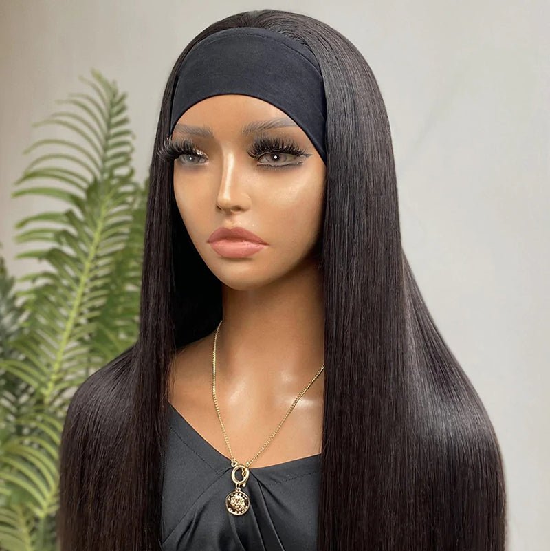 DNE Hair Headband Wig Straight Hair Glueless Wigs for Women 26 Inch Wig Model Front Show