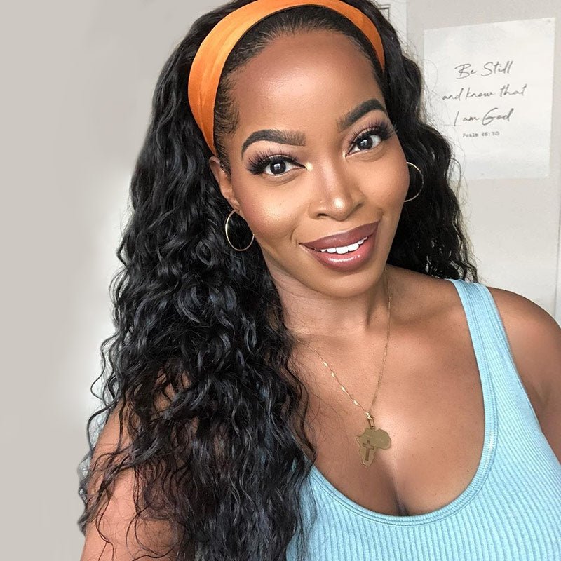 DNE Hair Headband Wig Human Hair Water Wave Glueless Wigs for Women Model Front Show