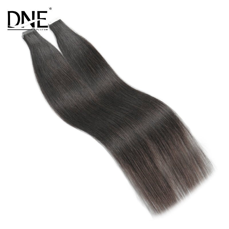 The Side View of DNE Hair Series Straight Tape in Hair Black Color Human Hair Extensions 3cm Tape Width 