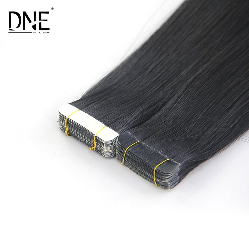 The Details View of DNE Hair Series Straight Tape in Hair Black Color Human Hair Extensions 4cm Tape Width 