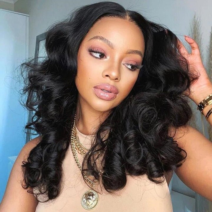 DNE Hair 5x5 Lace Closure Wigs Human Hair 24 Inch Loose Deep Wave HD Lace Wig for Women Model Right Side Show