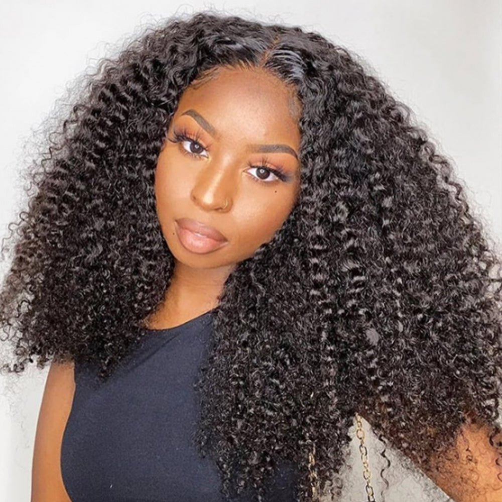 DNE Hair Curly Wigs Human Hair Glueless Wig None Lace V Part Wig for Women Model Front Show