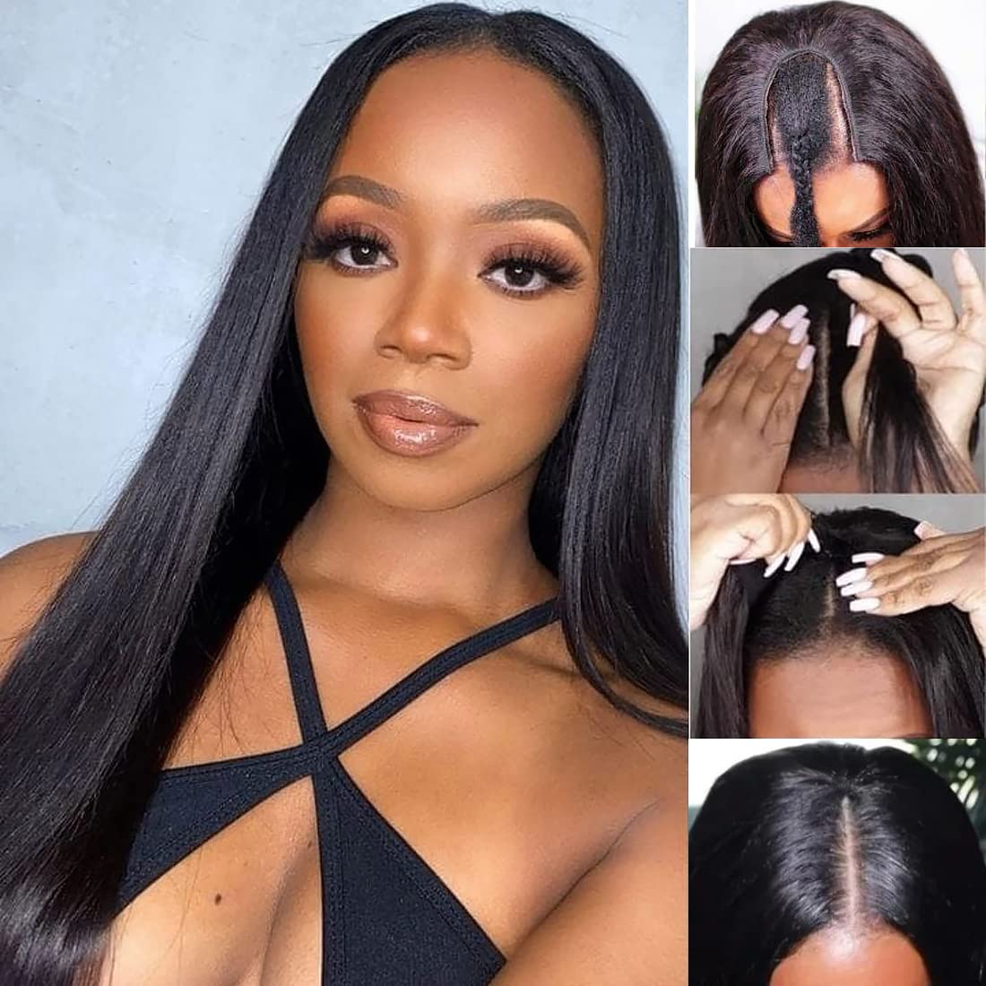 DNE Hair Straight Wig Human Hair Glueless Wigs Middle Part U Part Wig How to Wear U Part Wig Details