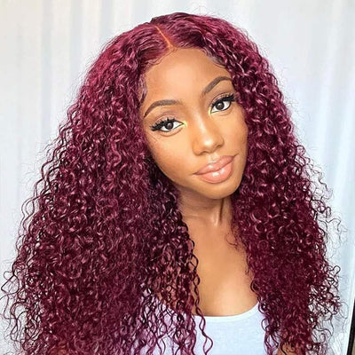 CURLY BURGUNDY COLORED 13X4 LACE FRONT WIGS HUMAN HAIR