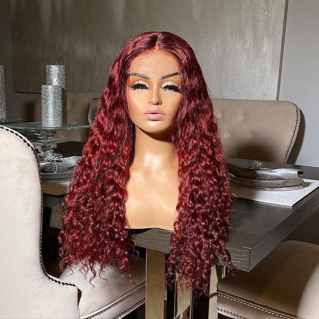 DNE Hair Lace Front Wigs Human Hair HD Lace Deep Wave Wig 99J Burgundy Colored Wigs Real Picture Taken by Factory