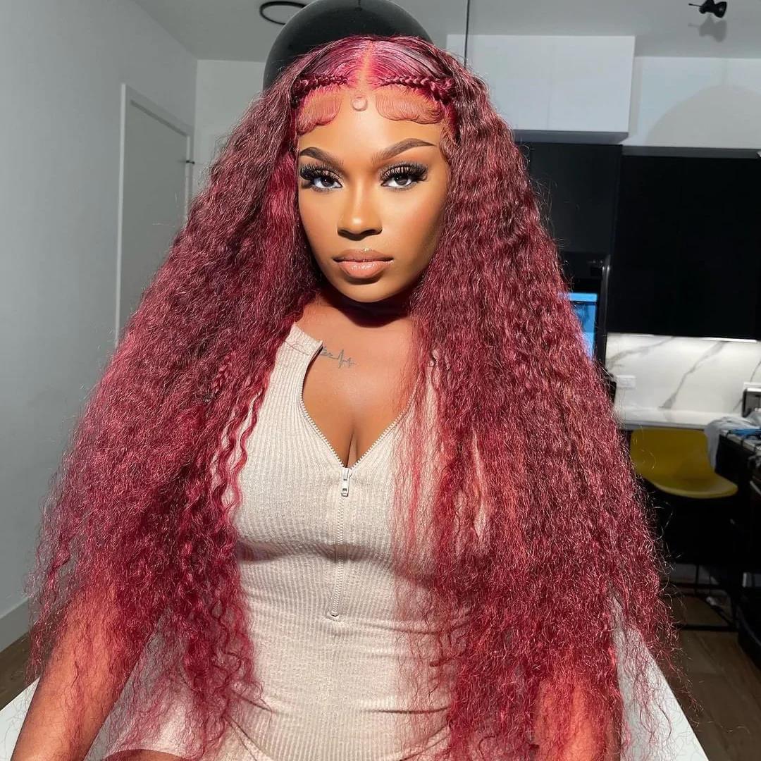 DNE Hair Lace Front Wigs Human Hair HD Lace Deep Wave Wig 99J Burgundy Colored Wigs for Women Model Front Show