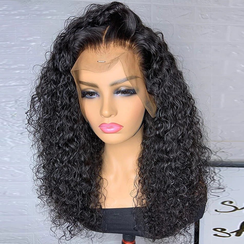 DNE Hair HD Lace Front Wigs 13x6 Curly Human Hair Wigs for Women 28 Inch Curly Wig Middle Part Model Front View