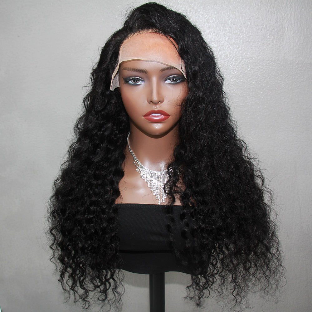 DNE HD Lace Deep Wave Lace Front Wigs Human Hair Wigs for Women Glueless Brazilian Virgin Lace Frontal Wigs Pre Plucked With Baby Hair Natural Black (24 Inch) Product Front Picture Display