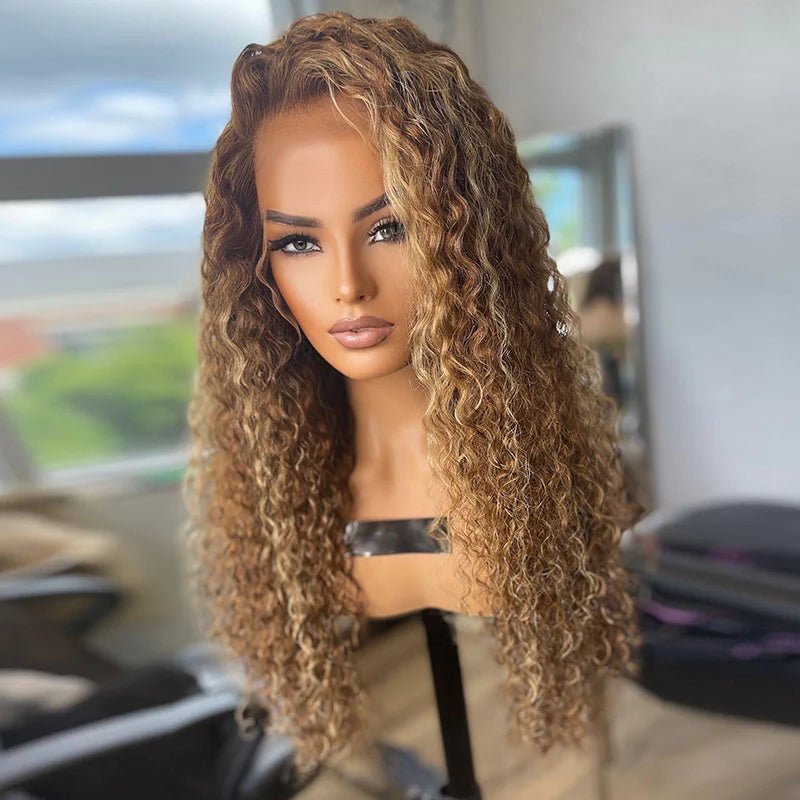 DNE Hair HD Lace Front Wigs Human Hair Curly Wigs Highlight Lace Wigs 24Inch Model Side Show