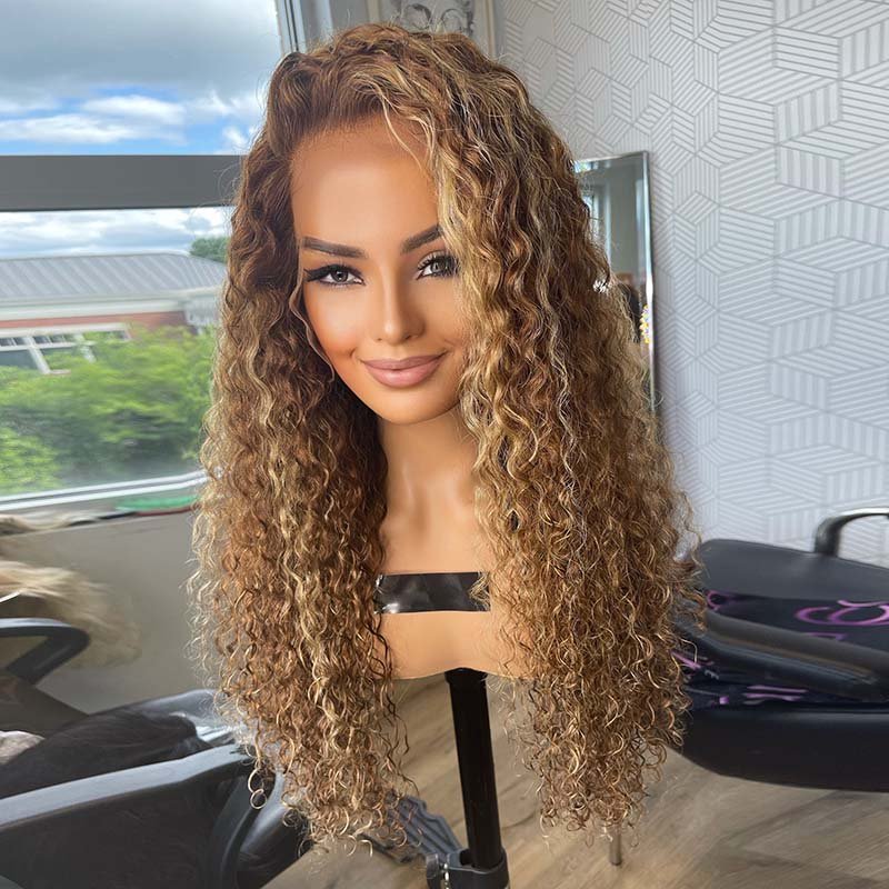 DNE Hair HD Lace Front Wigs Human Hair Curly Wigs Highlight Lace Wigs 24Inch Model Smile Front Show