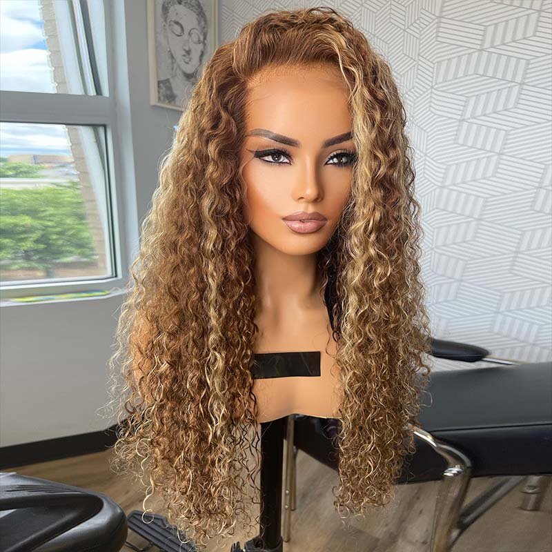 DNE Hair HD Lace Front Wigs Human Hair Curly Wigs Highlight Lace Wigs 24Inch Model Front Show