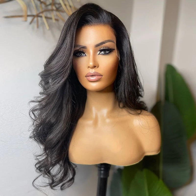 DNE Hair Lace Closure Wigs Human Hair Body Wave HD Lace Wig for Women Model Left Side Front Show