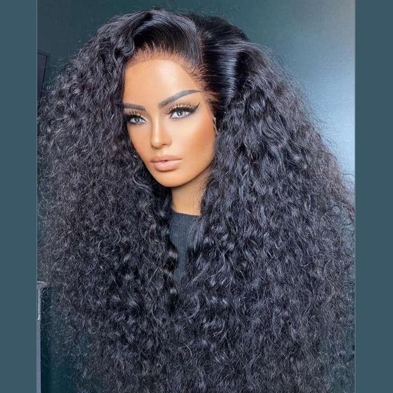 DNE Hair 360 Lace Front Wigs Human Hair Curly Ponytail Frontal Wig for Women Side Part Wig Model Front View