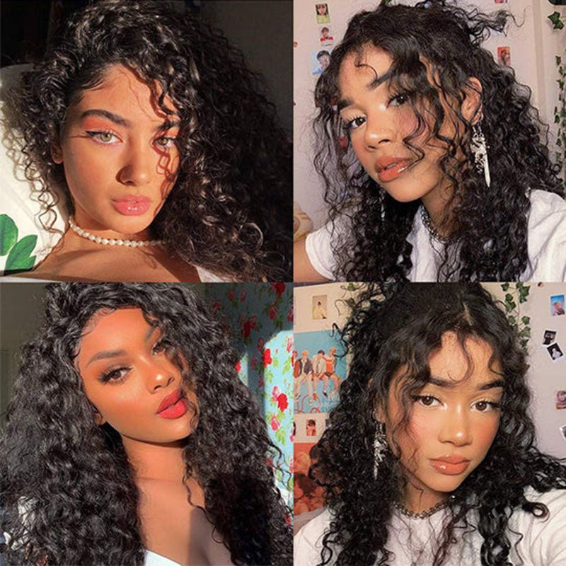 Display of DNE Hair Curly Wigs With Bangs Glueless Wigs Human Hair for Women 26 Inch Wig Different Styles
