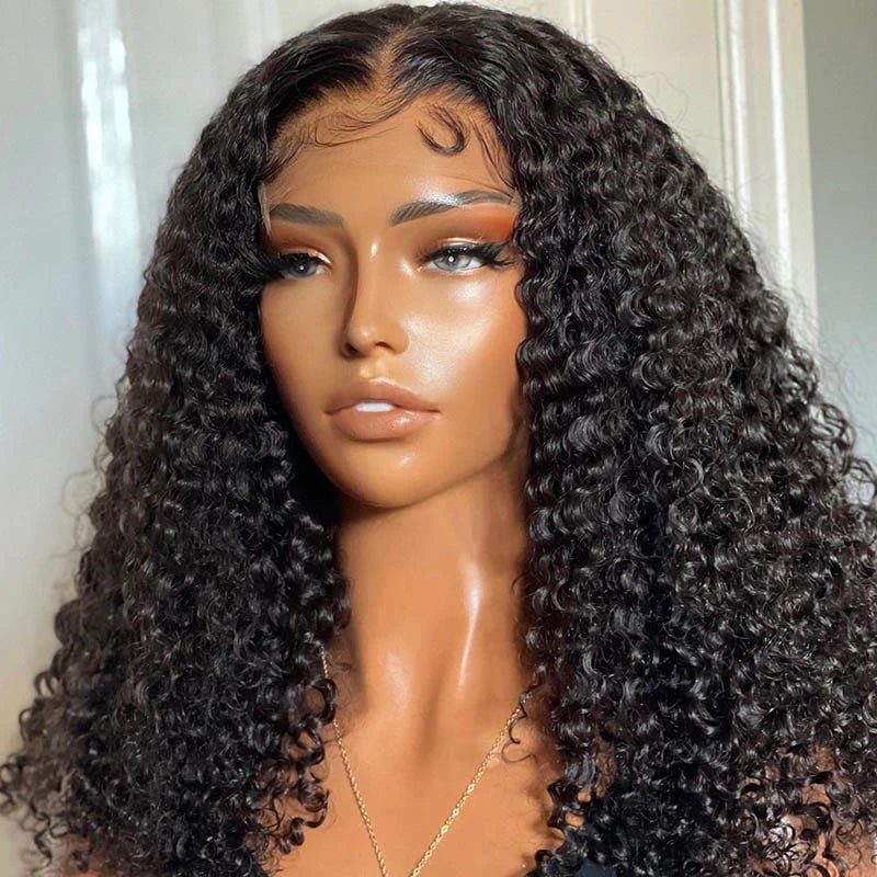 DNE 4X4 Lace Closure Wigs Human Hair Pre Plucked 180% Density Curly Lace Wig with Baby Hair Model Front Show Taken by Factory