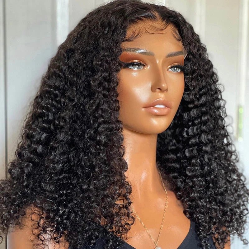 DNE 4X4 Lace Closure Wigs Human Hair Pre Plucked 180% Density Curly Lace Wig with Baby Hair Model Show Taken by Factory