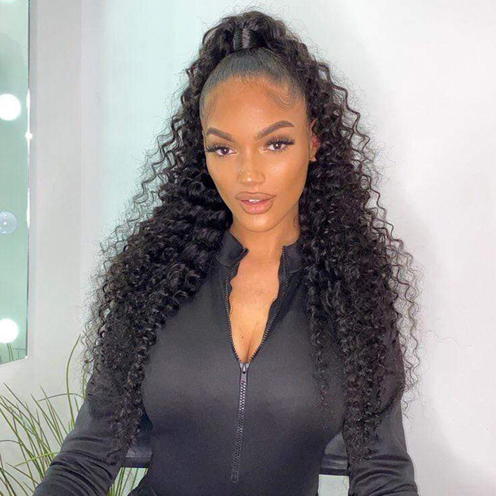 DNE Hair Deep Wave Lace Front Wigs 360 Ponytail Frontal Wigs Human Hair for Women High Ponytail Model Front Show