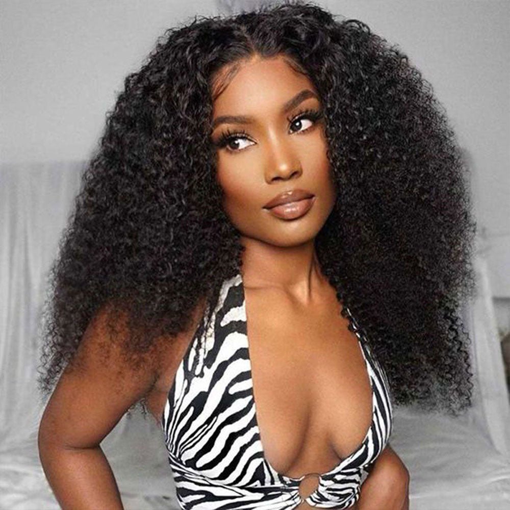 DNE Hair Kinky Curly T Part Wig 13x4x1 Lace Front Wigs Human Hair Real HD Lace Wig for Women 26 Inch Wig Model Front Show