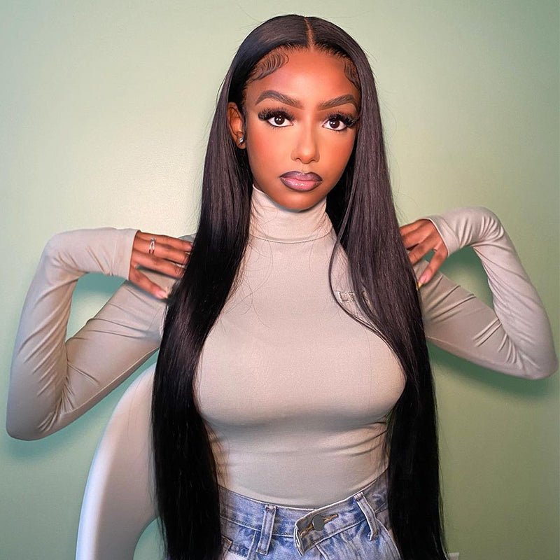 DNE Hair Straight Hair Wigs 13x4x1 T Part Lace Wig for Women 26 Inch Preplucked Baby Hair Wig Model Front Show