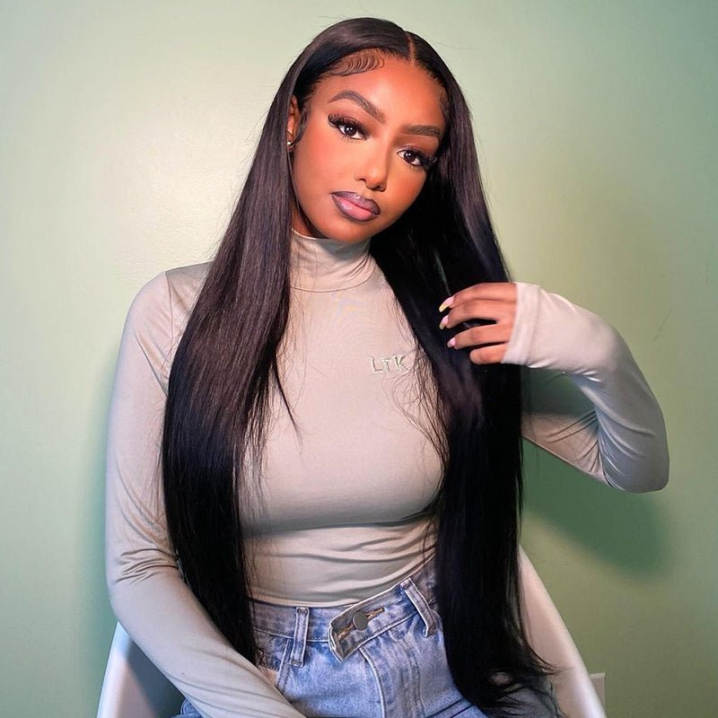 DNE Hair Straight Hair Wigs 13x4x1 T Part Lace Wig for Women 26 Inch Wig Model Front Show