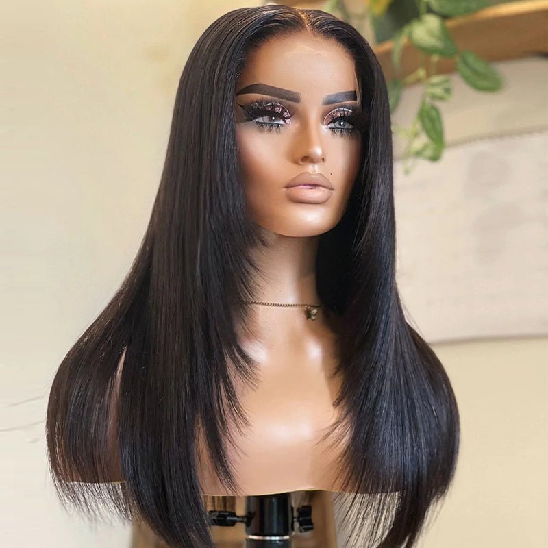 DNE Hair 5x5 Lace Closure Wigs Human Hair Straight HD Lace Wig for Women Model Side View