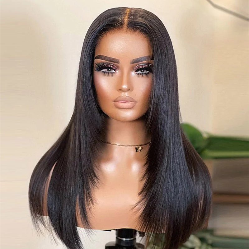 DNE Hair 5x5 Lace Closure Wigs Human Hair Straight HD Lace Wig for Women Model Front View